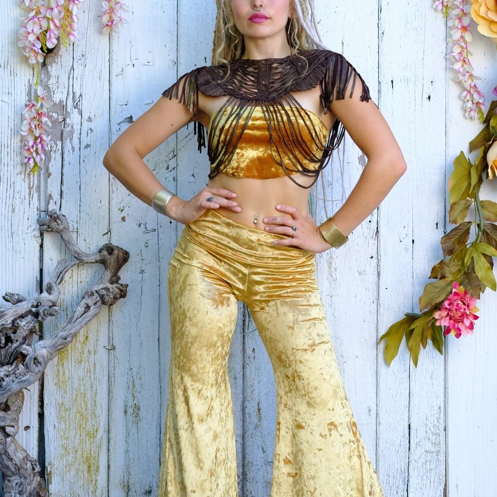 NEW! Gold Velvet Bell Bottoms - Picture 4 of 8
